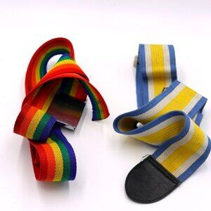Vintage Luggage Straps Belts Canvass Woven Straps Stripe Rainbow Skyway